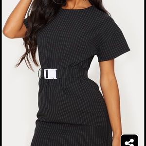 Black Pin Stripe Belt T Shirt Dress